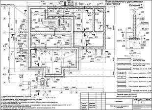План ленточного фундамента и ростверка